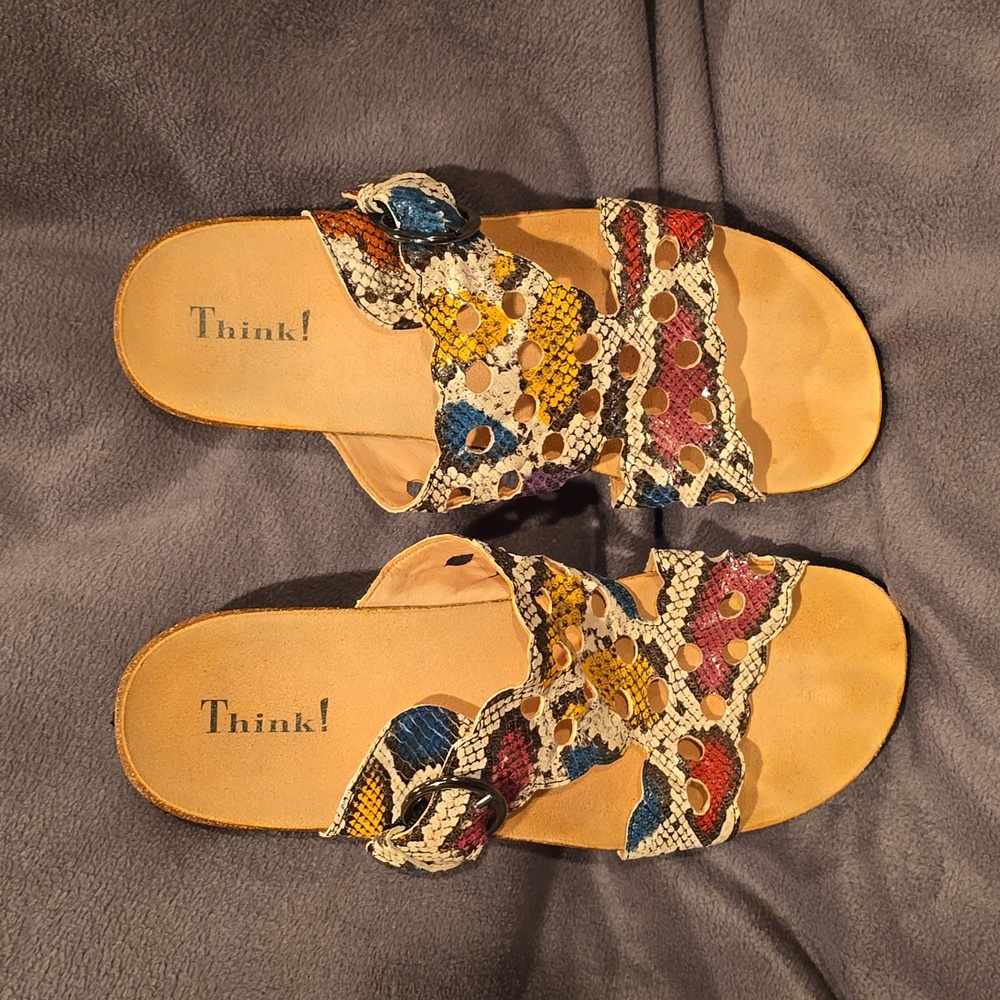 Think size 42 or 11 sandals snake akin texture multicolor